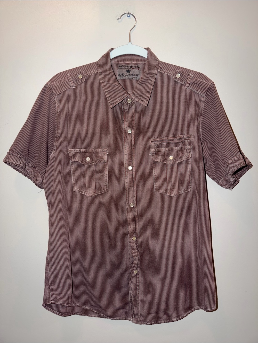 Pop Icon Buckle 100% cotton Men's Striped Corduroy Button Down Shirt grunge